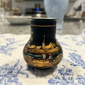 Vintage Made in Holland CK Co Reines Zion Pewter Hand-Painted Black & Gold Vase